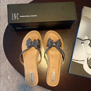 INC International Concepts Women's Black and Tan Bow Sandals
